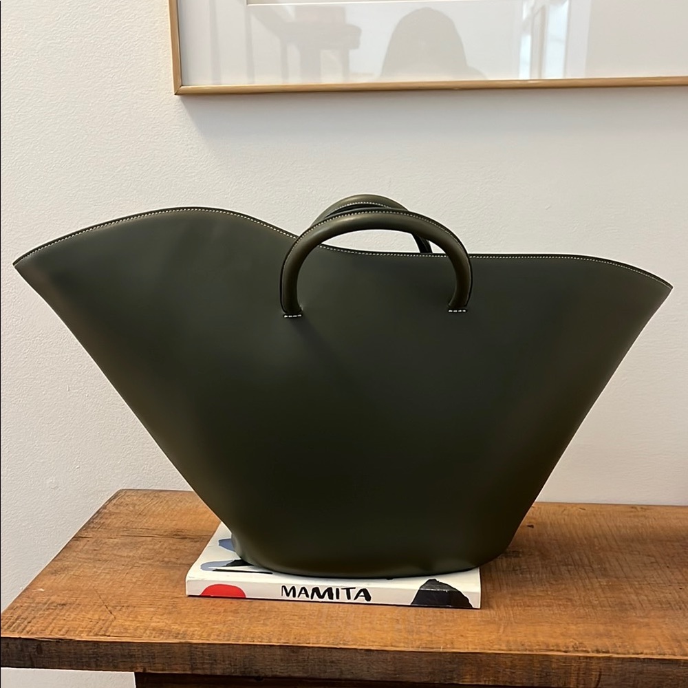 Little Liffner Green Leather Large Tulip Tote Bag